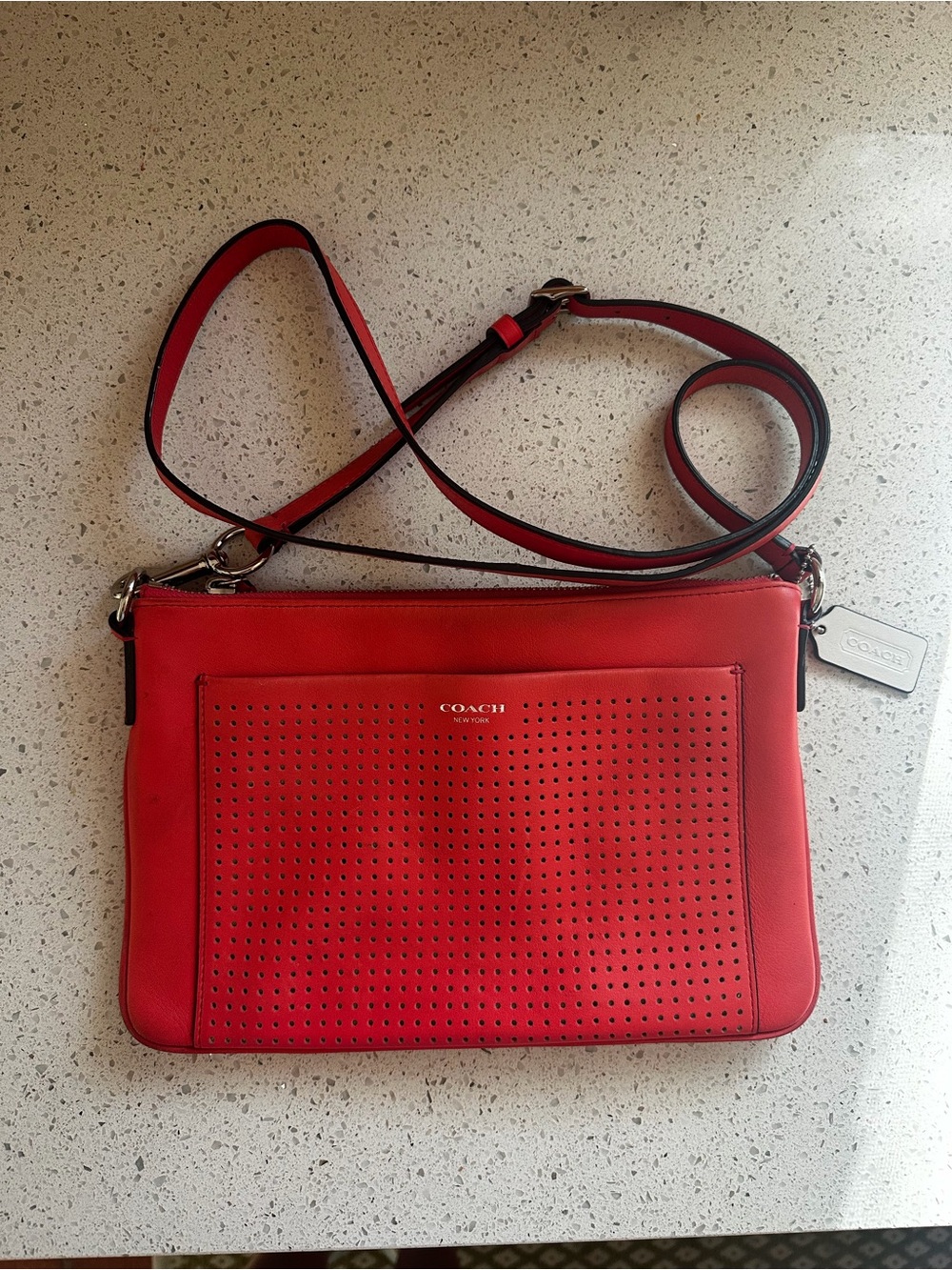 Coach Legacy Perforated East/ West Swingpack Crossbody in Watermelon